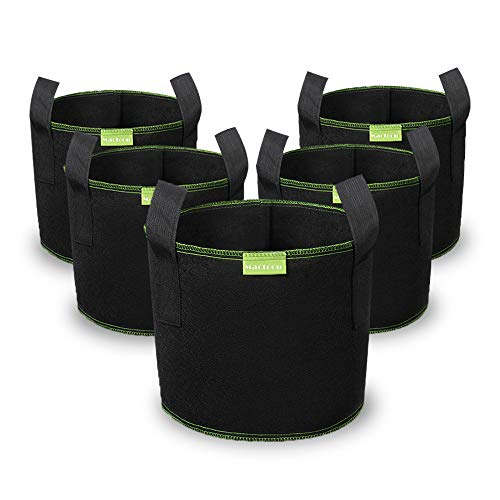 Mactoou Stofftopf, 5 Stück 12 L Pflanzsack, Vliesstoff Pflanztasche mit Griffe für Kartoffeln, Tomaten und Erdbeeren - 3 Gallonen
