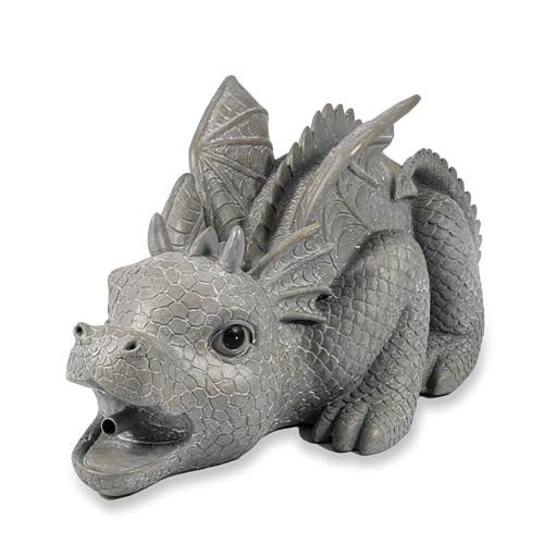 esotec Wasserspeier-Figuren Drache Grisu, Einzelfigur Teichfigur Gartenstatue, Brunnenfigur für Garten-Teich Mini-Teich, Wasserspiel Terrasse Balkon-Brunnen, Quellstein, Kunststein 100735