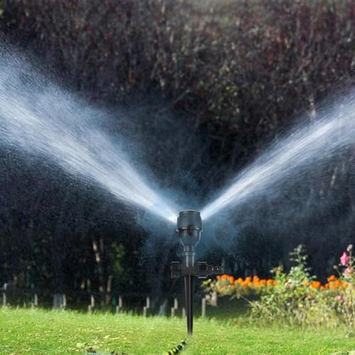 Rotating Tripod Sprinkler Impulsregner Mit Stativ, 360 Grad Automatisch Rotierende Bewässerungssprinkler, Teleskopstativsprinkler Für Große Flächen, Hof, Garten, Rasen (Einzelbein aus Kunststoff)