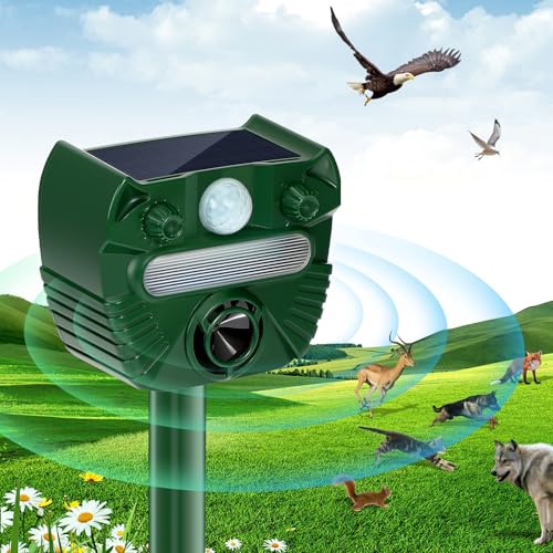 Auauraintt Katzenschreck Ultraschall, Solar Tiervertreiber, USB Lade, Wasserdicht mit LED-Blitz,Ultraschall Marderabwehr zum Garten/Hof, Wirksam gegen Katzen, Hunde, Vögel, Ratten, Marder