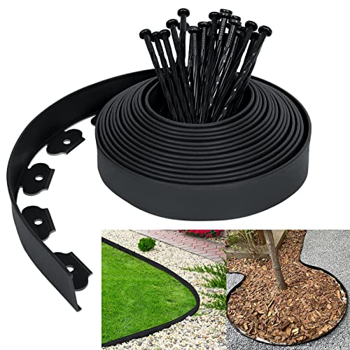 UISEBRT Rasenkante Kunstoff 20m - Flexible Lawn Edging mit Erdanker Plastic Beeteinfassung Gartenzaun Beetumrandung Rasenbegrenzung Lawn Border Garten Dekorativ, Schwarz