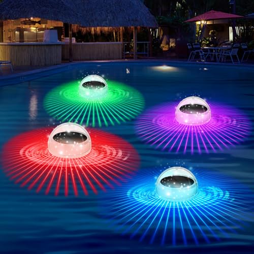Solar Poolbeleuchtung,Schwimmende Pool Licht mit RGB Farbwechsel Poolbeleuchtung,Wasserdicht Teichbeleuchtung für Pool Zubehör,Unterwasser LED Licht für SchwimmbadTeich,Brunnen,Wasserparks (4, RGB)