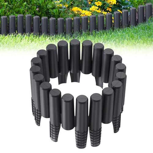 XMTECH Rasenkante Holzoptik 8,4m Garten Beetumrandung Beeteinfassung Mähkante Palisade aus Kunststoff, Gartenpalisade Gartenzaun, Anthrazit, 1 Element (L x H): 28 x 24,5 cm, 30 Stück