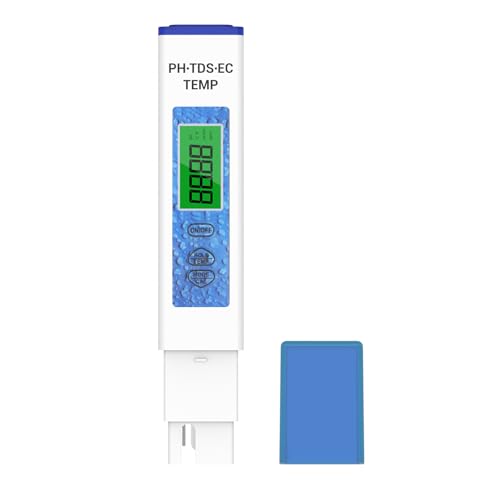 LEUTED 4 In 1 pH Messgerät mit Hintergrundbeleuchtung, pH/TDS/Temperatur/EC Messgerät für Pool,Digital pH Wert Messgerät für Schwimmbad, Trinkwasser, Aquarium, Teich, PPM Messgerät Wasser