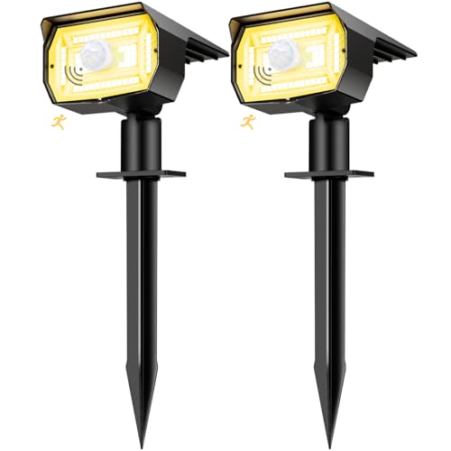 nipify Solarlampen für Außen mit Bewegungsmelder, 2 Stück 3 Modi Solarstrahler für Aussen, IP65 Wasserdicht Solarleuchten für Außen Garten, Warmweiß Solar Gartenleuchten für Weg, Hof, Gehweg