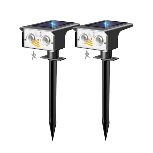 btfarm 2 Stück Solarlampen für Außen mit Bewegungsmelder, 3 Modi Solarstrahler für Außen Garten IP65 Wasserdicht Led Solar Strahler, 6500K Solarleuchten Aussen für Eingang Terrasse Treppe, Kaltweiß