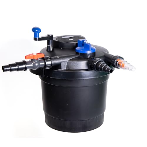 Pondlife CPF-5000 Druckteichfilter UVC 11 Watt, für Teiche bis 8000 Liter, Teichfilter mit Rückspülfunktion, 9000 L/h Fördermenge