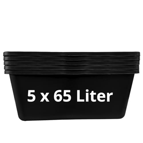 Mörtelkästen 65-90 liter | Mörtelkübel rund oder eckig | Kunstoff-Wannen in Markenqualität | Pflanzkübel für Hochbeet (5 x 65l eckig)