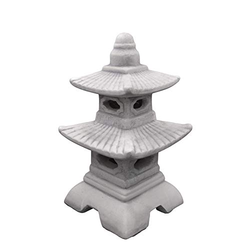 gartendekoparadies.de Japanische Pagode mit acht Fenstern Steinlaterne, H. 40 cm, 11 kg, Grau, frostsicher aus Steinguss für Außenbereich