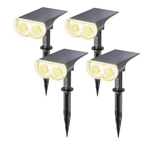 Linkind LED Solar Gartenlampen, StarRay 650LM Licht-Sensorik Solarleuchten, 3000K Warmweiß Solarlicht, IP67 Wasserdicht Außenwandleuchte, 3 Modi Solarstrahler Außenbereich, 4 Stück