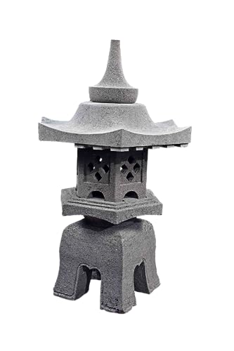 IDYL Lavastein Stein Laterne Yukimi Gata | Höhe 90cm | frostfest | Asiatische Garten-Dekoration | massives Naturprodukt | Handarbeit | Wintergarten | schwarz