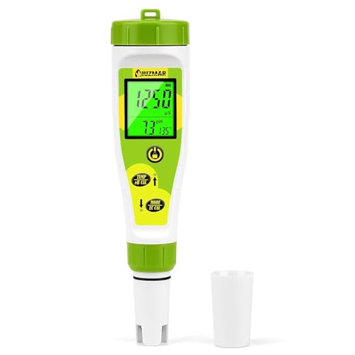 UIUZMAR pH und EC Messgerät Grow, PPM und pH Messgerät für Wasser Hydrokultur Nährstoffe, Messen von pH, PPM, Leitfähigkeit, Temperatur, DWC, 4 IN 1 Digitale pH und EC PPM Wassertester für Pool