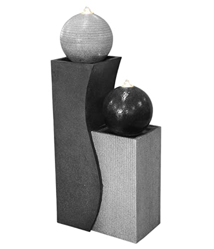 Dehner Gartenbrunnen Ying Yang mit LED Beleuchtung, ca. 94 x 41.5 x 24 cm, Polyresin, grau