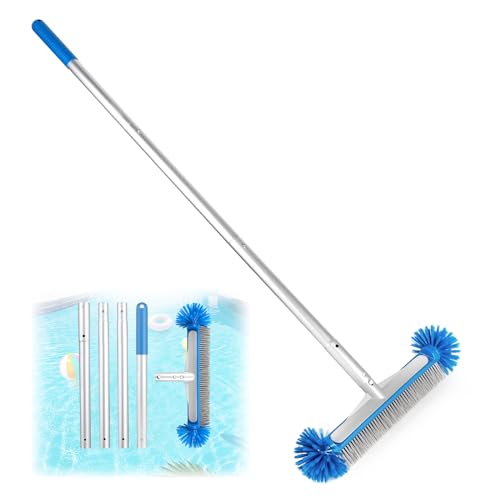 LALAGO Runde Poolbürste, Poolbürste mit Demontage Stange, Pool Reinigungs Bürste mit Halbkugelförmigen Borsten, Bodenbürste für Badezimmer, Bürste Reinigung Breit für Poolwänden, Fliesen und Stufen