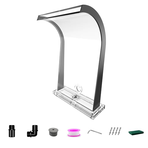 LONGRUNNEW Wasserfall Überlauf Acryl Pool Brunnen gebogen mit Zubehör, Teich Wasserfälle S-förmig im Freien Wasser Überlauf Brunnen Kit für Garten Terrasse Schwimmbad Dekoration-51cm Höhe