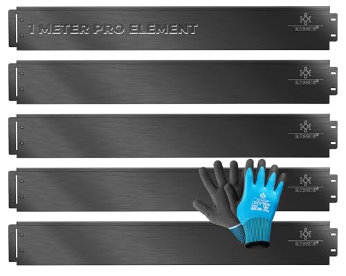 KESSER® Rasenkante Beeteinfassung Beetumrandung + Handschuhe 10m 100x18cm Beetbegrenzung Rasenbleche Mähkante Metall Palisade Schwarz