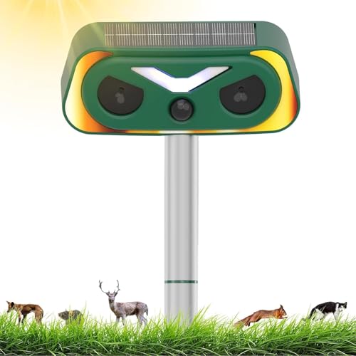 Katzenschreck Ultraschall, Solar Tiervertreiber Katzenvertreiber 2 Modi, IP68 Wasserdicht Ultraschall Tierabwehr mit Bewegungssensor und Blinklicht für Garten Hunde Waschbären Vögel Wildtiere