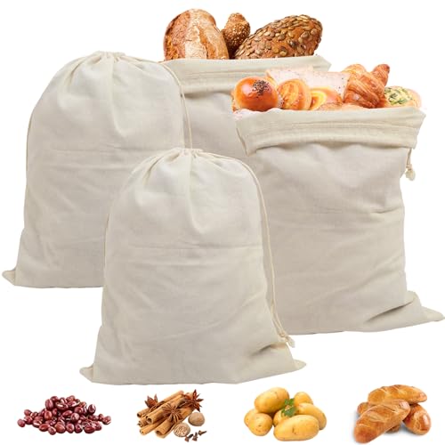 PRZRAO 4er Leinen Brotbeutel, Brotsack Aufbewahrung Frischhalten, 30x40cm Leinensack für Brot, 100% Leinen Brottasche Mit Kordelzug Zuziehband