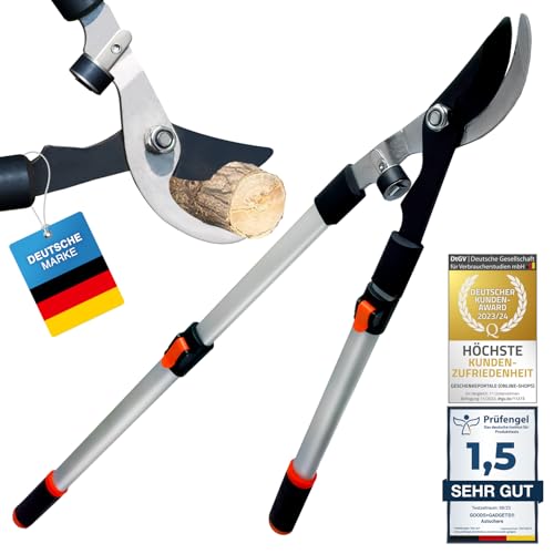 GOODS+GADGETS Teleskop Astschere Gartenschere mit geschmiedeter Klinge aus rostfreiem Edelstahl und Aluminum Teleskop Griffen