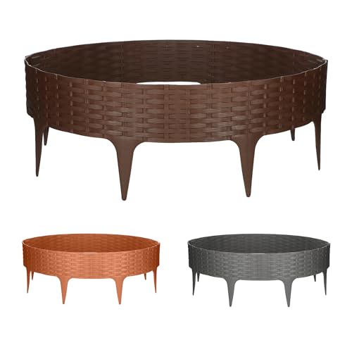 GARDENIX 3.9m Rattanoptik Rasenkante Kunststoff 5 Module - Beetumrandung Garten, Beeteinfassung Braun, Beetbegrenzung, Flexible Blumenbeet Umrandung, Beetzaun, Gartenpalisade Rattan, Beetkanten