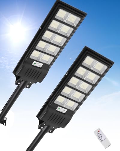 Sararoom 500W Solar Straßenlaterne | 900 LED Strassenlaterne Außenleuchte Solar Strahler Außen mit Bewegungsmelder | 2er 6500K IP65 Wasserdicht Sicherheitsleuchte Solarlampe für Garten Garage Hof Wege