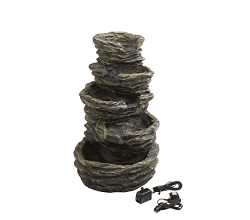 Dehner Gartenbrunnen Roccia mit LED Beleuchtung, Steinoptik, ca. 99 x 65 x 62 cm, 22 kg, Polyresin, grau