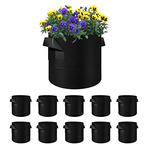 Ohiyoo 10 Stück 7 Gallonen Pflanzsack aus Vlies Stoff, Pflanzsack mit Griffe aus Filzstoff Pflanze Grow Bag, Garten Pflanzbeutel für Kartoffeln, Tomaten, Gemüse, Draußen und Drinnen (7 Gallonen)