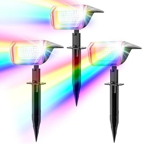Linkind Bunte Solar Gartenleuchte für außen, RGB & Weiß 10 Modi Solar Außenlampen mit Ladeindikator & Ultra-lange Leuchtdauer, Wetterfest Solar Baumstrahler für Party, Pflanzenbeleuchtung, 3 Stück