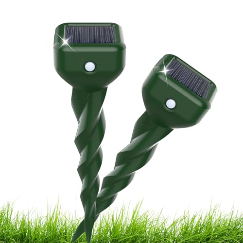 Ultraschall Maulwurfvertreiber für Mäuse, 2 Stück Solar Maulwurfschreck für den Außenbereich 360 °,Upgraded Ultraschall Wühlmaus Vertreibe für Maulwürfen, Erdhörnchen und andere Tiere