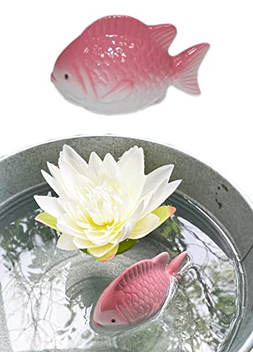 itsisa Teichdeko Schwimm Fisch Rose 11x7 cm aus Porzellan schwimmend für Schwimmschale, als Teich Deko, Deko für Vogeltränke etc. - Fische, Schwimmtiere