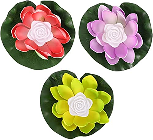 Yeehliny 18cm Lotus Laterne, wasserdichte LED Garten Pool Licht, Schwimmende Laterne, Künstliche Lotusblüten Seerosen Licht Wasserlaterne für Garten Teich Terrasse (3 Stück/H)