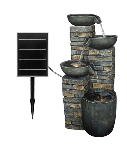 Dehner Gartenbrunnen Mattone, Solarbrunnen frostbeständig, Brunnen für Außen, mit LED Beleuchtung, ca. 89 x 43 x 46 cm, Polyresin, braun/grau