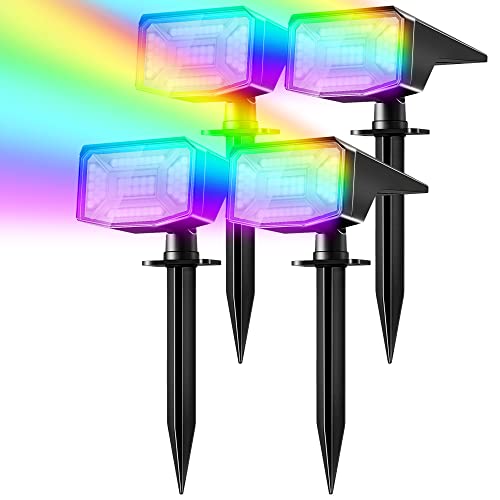 FLOWood Bunt RGB Solarlampen für Außen,50LED Farbig Solar Strahler 4 Stück,IP67 Wasserdicht Gartenleuchten , 3 Modi , Hof, Gehweg