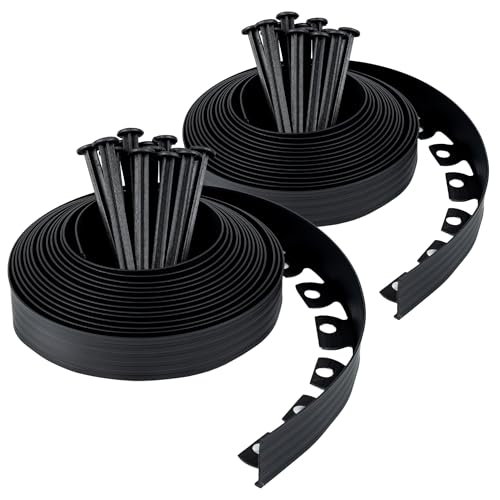 Flexible Rasenkante Kunststoff (20 m, schwarz) mit 60 Erdanker - Höhe 50 mm - Unsichtbare Raseneinfassung aus recyceltem Plastik - Leicht zu verarbeiten