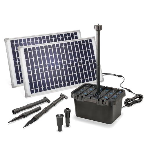Esotec Solar Teichfilter Komplettset Starter 50/1700, Gartenteichfilter Teichfilterset, Solarmodul, Filterschwämme, mehrstufige Filteranlage, 50Wp Förderhöhe 3m 1700l/h IP68 100904
