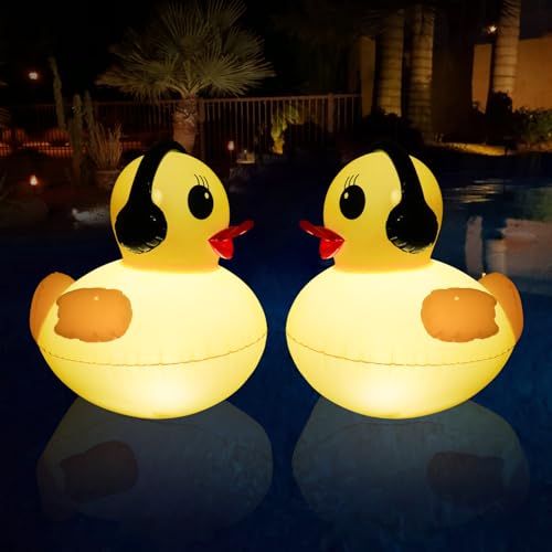 Schwimmende Poolbeleuchtung Solar, 41cm Wasserdichte Ente Pool Lichter, LED Gartenbeleuchtung Solar Leuchtende Poolbeleuchtung, Aufblasbare Teichbeleuchtung Schwimmend für Pool, Teich, Garten-2St