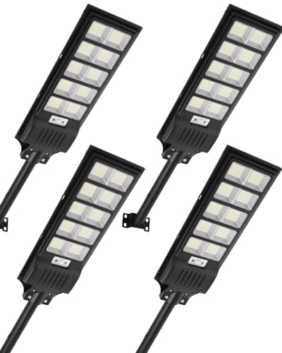 Sararoom 500W Solar Straßenlaterne | 900 LED Strassenlaterne Außenleuchte Solar Strahler Außen mit Bewegungsmelder | 4er 6500K IP65 Wasserdicht Sicherheitsleuchte Solarlampe für Garten Garage Hof Wege