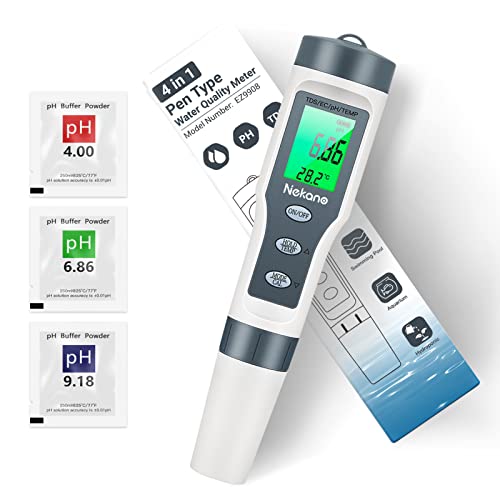 Nekano PH Wert Messgerät Pool Thermometer pH TDS EC Temperatur 4 in 1 Pool Tester,pH Meter (ATC) mit Hoher Genauigkeit,Digital Wassertester für Pools Aquarium Trinkwasser