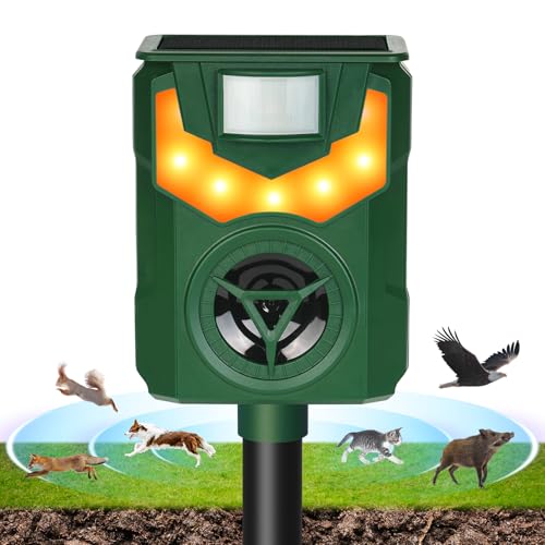 AOOWU Katzenschreck Ultraschall, 5 Modi Solar Katzenabwehr, Solar Tiervertreiber, Katzenschreck für Garten, Wasserdicht Maulwurf Vertreiber mit LED-Licht für Katzen,Hunde,Vögel,Füchse, Ratten