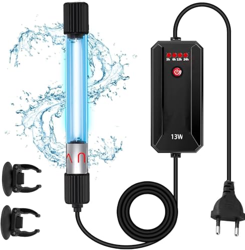 Aquarium UV Steriliser Light with Timer, 13w Home UV Light Disinfectant, Garden Water, Clean UV Sterilisers, Aquariums, UV Lamps, Steriliser for Home and Kitchen, Water Aquariums, Garden Pond