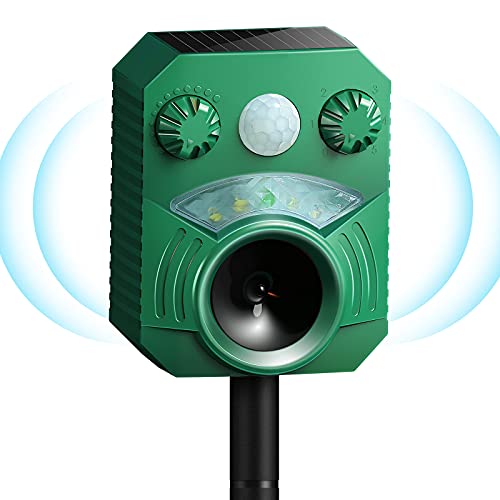 Katzenschreck Marderschreck Solar Ultraschall Tiervertreiber - Wasserdicht IP44, Bewegungsmelder, bis zu 8m Reichweite (13.5-45.5 kHz) - wirksam gegen Marder, Katzen, Hunde, Vögel und andere Tiere