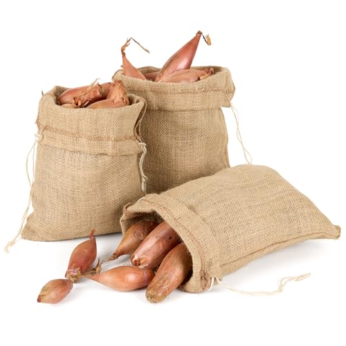 La Cordeline 3 Aufbewahrungstaschen, Jute, 21 x 25 cm, wiederverwendbar, Gemüsebeutel, Aufbewahrung von Knoblauch, Schalotten