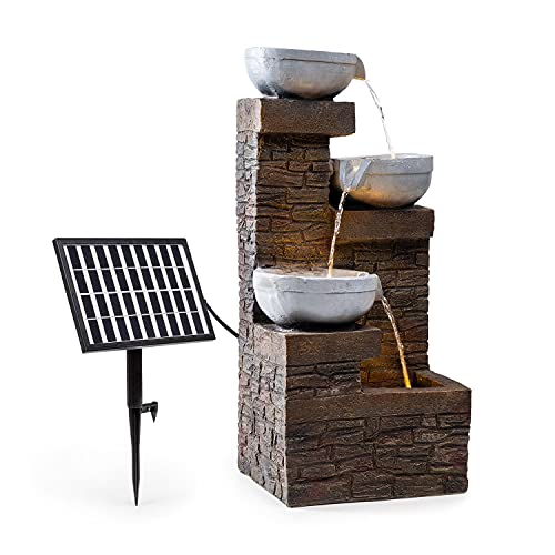 blumfeldt Fez Solarbrunnen Gartenbrunnen Zierbrunnen Dekobrunnen, Solarbetrieb, LED-Beleuchtung, 34 x 76 x 36 cm (BxHxT), Material: Polyresin, 3 Kaskadenstufen, für drinnen und draußen, braun