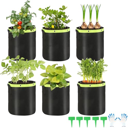 5 Stück 27L Kartoffel Pflanzsack, 7 Gallonen Pflanzsäcke für Kartoffeln, Vliesstoff Pflanztasche mit Griffe für Kartoffeln, Tomaten und Erdbeeren