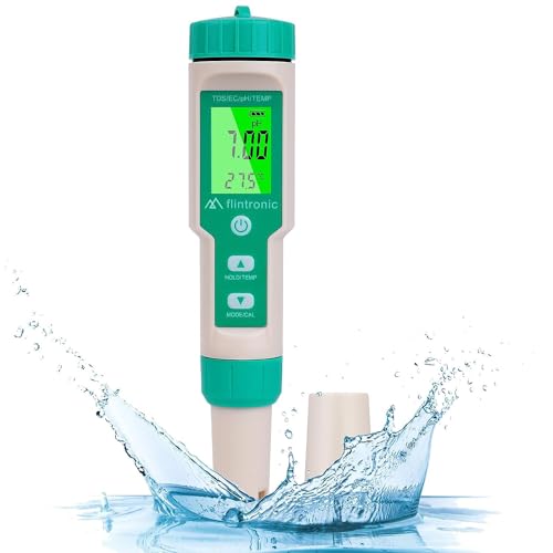 flintronic 4-In-1 PH Messgerät, PH/TDS/EC Temperatur Tester mit Hintergrundbeleuchtung, 0-14 pH-Messbereich-±0,1 pH-Genauigkeit, PH Wert Messgerät Pool Trinkwasser Schwimmbad Aquarium Pools