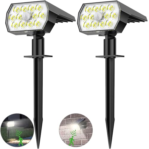 Solarlampen für Außen Garten, 48LED Solarstrahler mit Bewegungsmelder 3 Modi Solar Gartenleuchten, 6500K Kaltweiß Solarleuchten IP65 Wasserdicht LED Solar Strahler für Aussen Weg Hof Gehweg, 2 Stück