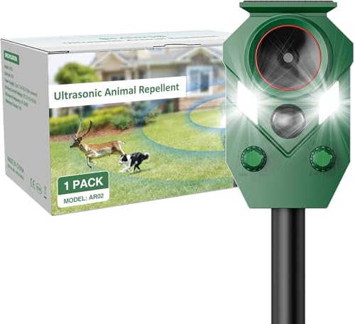 Ultraschall Katzenschreck für Garten, Solar Tiervertreiber mit Bewegungsmelder und Blinklicht, Katzen Vertreiben Garten Abwehr Gegen Katzen, Fuchs, Vogel, Rehe, Tauben, Waschbären