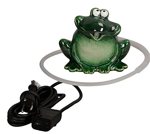 Wasserspeier Frosch mit Pumpe 230V 12cm aus Keramik für Miniteiche - Balkon und Terrasse