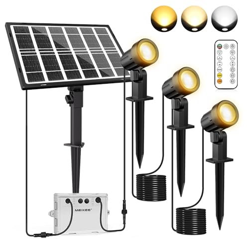 MEIKEE Gartenstrahler Solar 3 Stück Solarlampen 2700K 4000K 6000K 3 Helligkeit Timer Gartenbeleuchtung Fernbedienung Solarstrahler IP66 Wasserdicht Gartenleuchte für Garten Terrasse Weg Baum