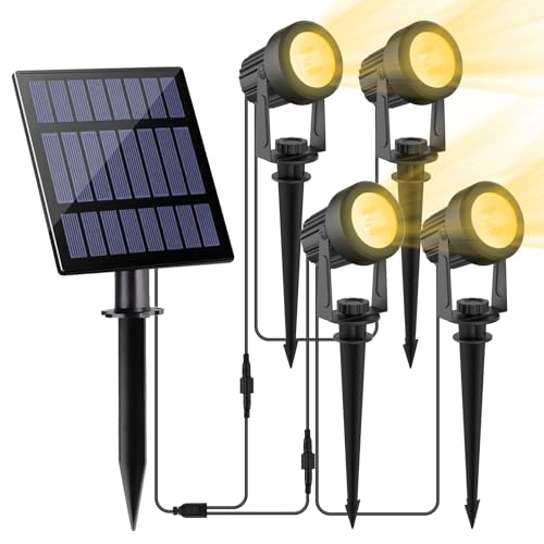 NATPOW Gartenstrahler Solar, Solar Gartenleuchte LED Solarstrahler Solarlampen für garten Außen, IP65 Wasserdicht, 2 Helligkeitsstufe, 3000K Dusk to Dawn Gartenbeleuchtung für Bäume,Gartenweg(4 in 1)